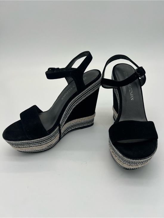 Stuart Weitzman Shoes - Stuart Weitzman Black Suede Espadrille Platform Wedge Sandals size 7.5